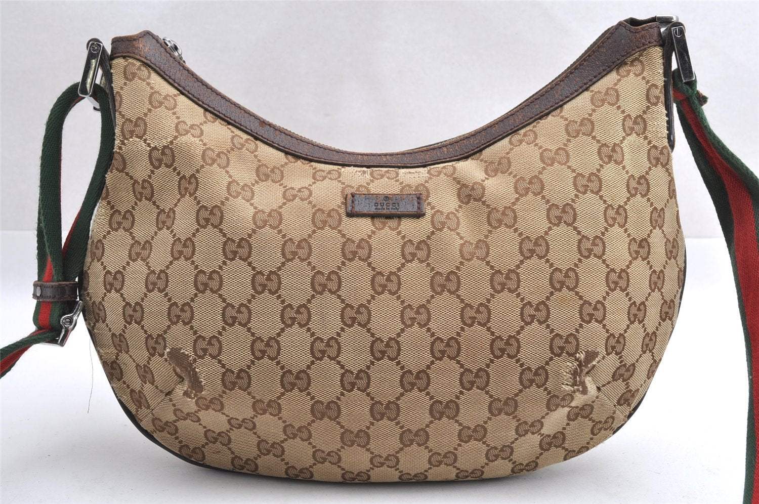 Auth GUCCI Web Sherry Line Shoulder Bag GG Canvas Leather 181092 Brown 4178I