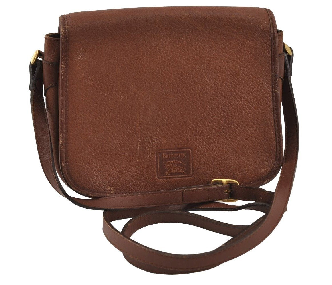 Authentic Burberrys Vintage Leather Shoulder Cross Body Bag Purse Brown 4179I