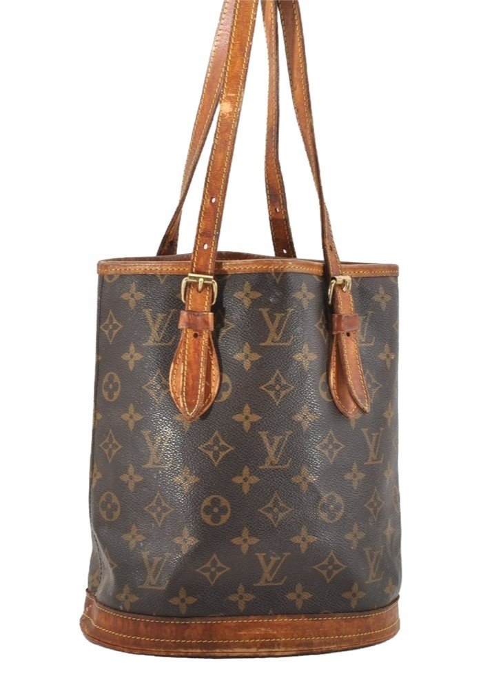 Authentic Louis Vuitton Monogram Bucket PM Shoulder Tote Bag M42238 Junk 4180I