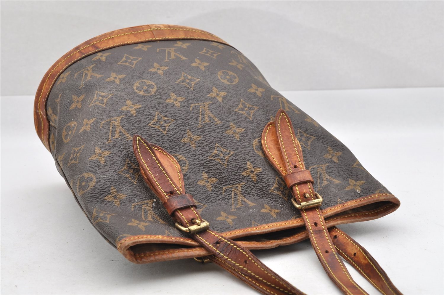 Authentic Louis Vuitton Monogram Bucket PM Shoulder Tote Bag M42238 Junk 4180I