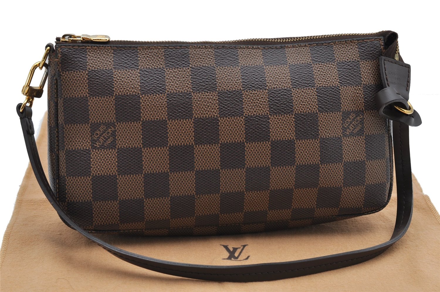 Authentic Louis Vuitton Damier Pochette Accessoires Hand Pouch N41206 LV 4187F