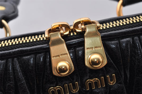 Authentic MIU MIU Vintage Matelasse Leather 2Way Shoulder Hand Bag Black 4187I