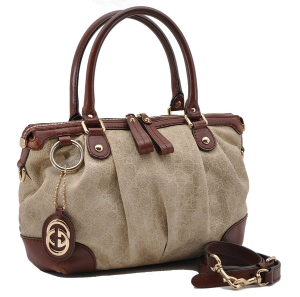 Authentic GUCCI Sukey 2Way Tote Bag GG Canvas Leather 247902 Beige 4188F