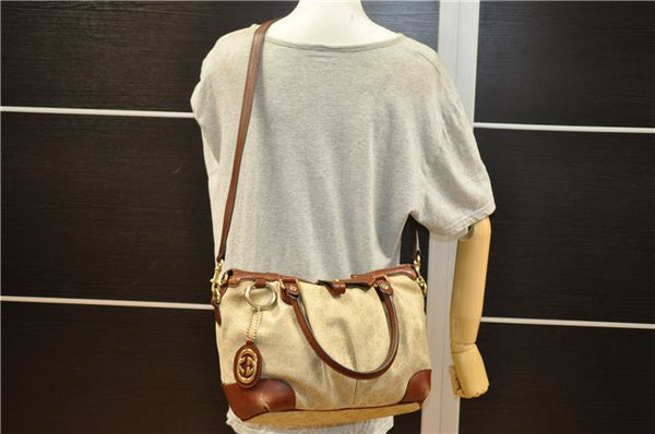 Authentic GUCCI Sukey 2Way Tote Bag GG Canvas Leather 247902 Beige 4188F