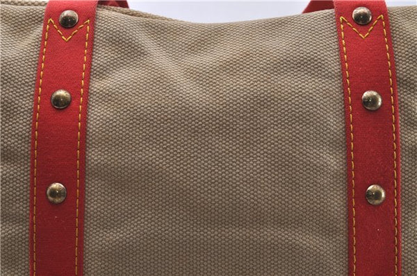 Authentic Louis Vuitton Antigua Cabas GM Tote Bag Beige Red M40032 LV 4189D