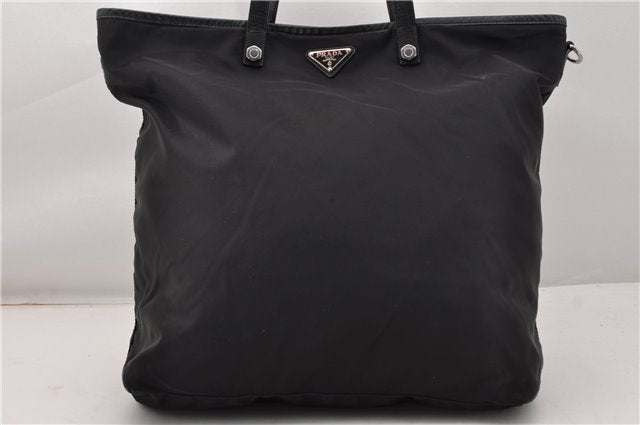 Authentic PRADA Bijou Nylon Tessuto Leather Shoulder Tote Bag Black 4189F