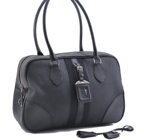 Authentic PRADA Vintage Canvas Leather Shoulder Hand Bag Purse Black 4190F