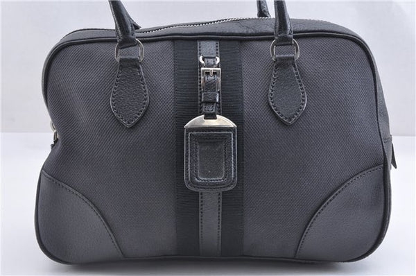 Authentic PRADA Vintage Canvas Leather Shoulder Hand Bag Purse Black 4190F