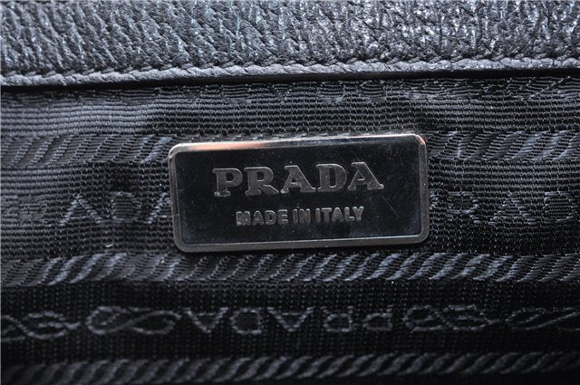 Authentic PRADA Vintage Canvas Leather Shoulder Hand Bag Purse Black 4190F