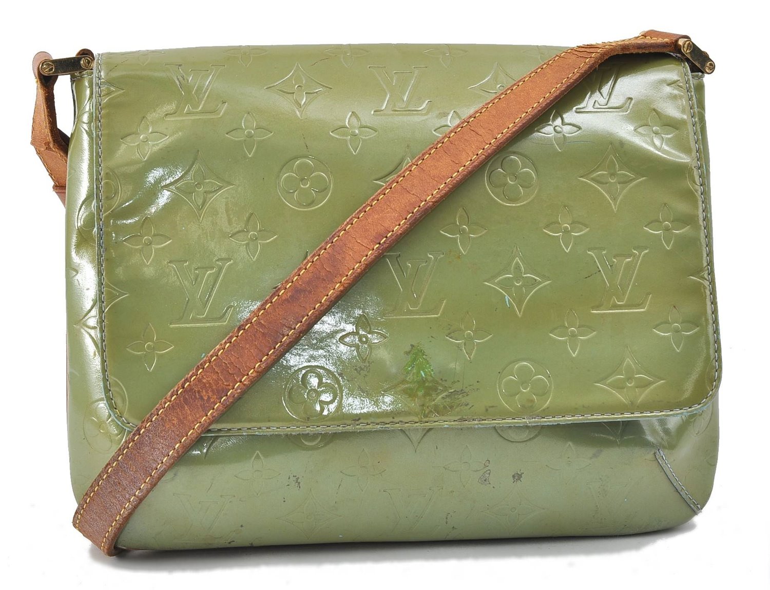 Auth Louis Vuitton Vernis Thompson Street Shoulder Bag Green M91009 LV 4192D