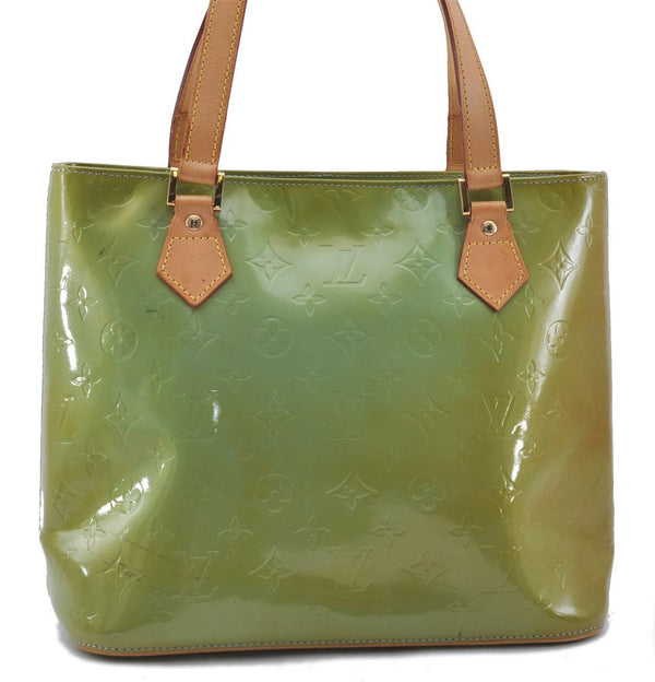 Authentic Louis Vuitton Vernis Houston Shoulder Bag M91005 Light Green LV 4194D