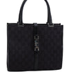 Authentic GUCCI Jackie Hand Bag GG Canvas Leather 0021065 Black Navy 4194E