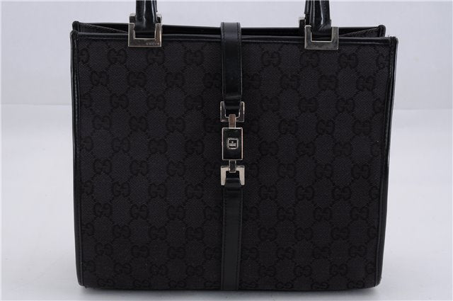 Authentic GUCCI Jackie Hand Bag GG Canvas Leather 0021065 Black Navy 4194E