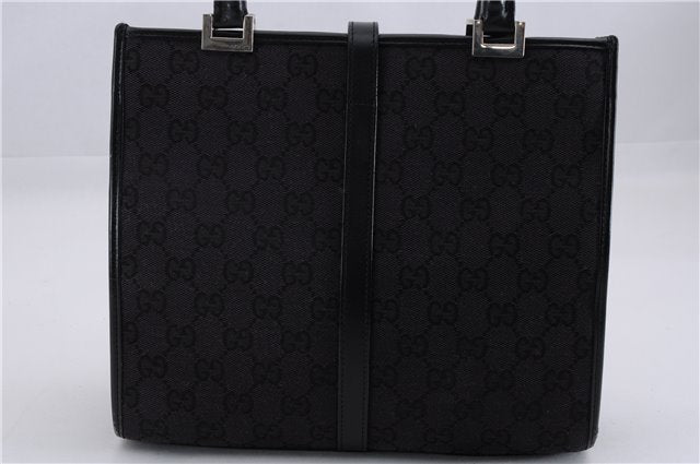 Authentic GUCCI Jackie Hand Bag GG Canvas Leather 0021065 Black Navy 4194E