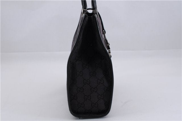 Authentic GUCCI Jackie Hand Bag GG Canvas Leather 0021065 Black Navy 4194E