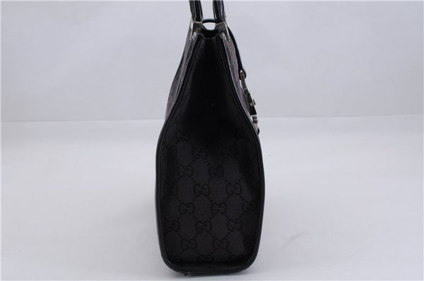 Authentic GUCCI Jackie Hand Bag GG Canvas Leather 0021065 Black Navy 4194E