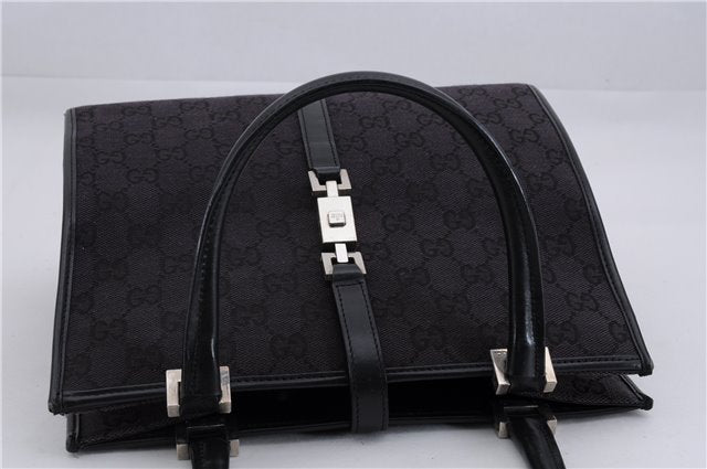 Authentic GUCCI Jackie Hand Bag GG Canvas Leather 0021065 Black Navy 4194E