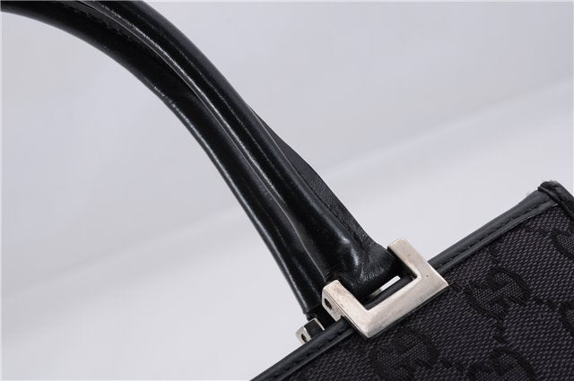 Authentic GUCCI Jackie Hand Bag GG Canvas Leather 0021065 Black Navy 4194E