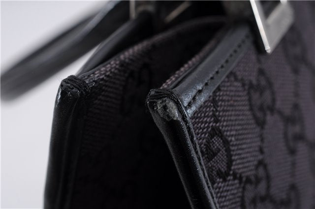 Authentic GUCCI Jackie Hand Bag GG Canvas Leather 0021065 Black Navy 4194E