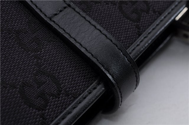 Authentic GUCCI Jackie Hand Bag GG Canvas Leather 0021065 Black Navy 4194E