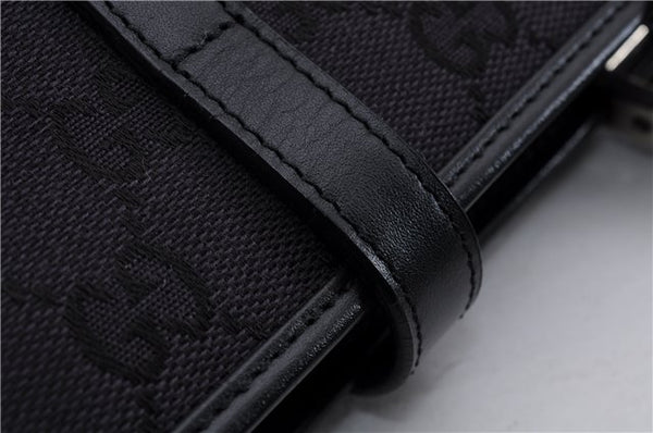 Authentic GUCCI Jackie Hand Bag GG Canvas Leather 0021065 Black Navy 4194E