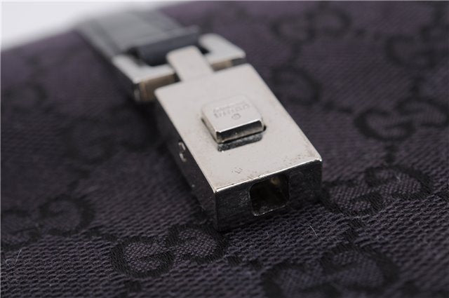 Authentic GUCCI Jackie Hand Bag GG Canvas Leather 0021065 Black Navy 4194E