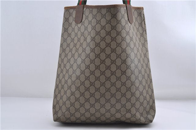 Authentic GUCCI Web Sherry Line Shoulder Tote Bag GG PVC Leather Brown 4195D