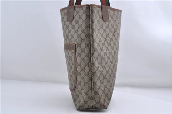 Authentic GUCCI Web Sherry Line Shoulder Tote Bag GG PVC Leather Brown 4195D