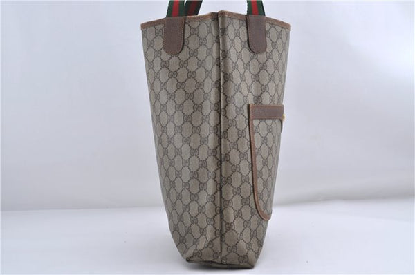 Authentic GUCCI Web Sherry Line Shoulder Tote Bag GG PVC Leather Brown 4195D