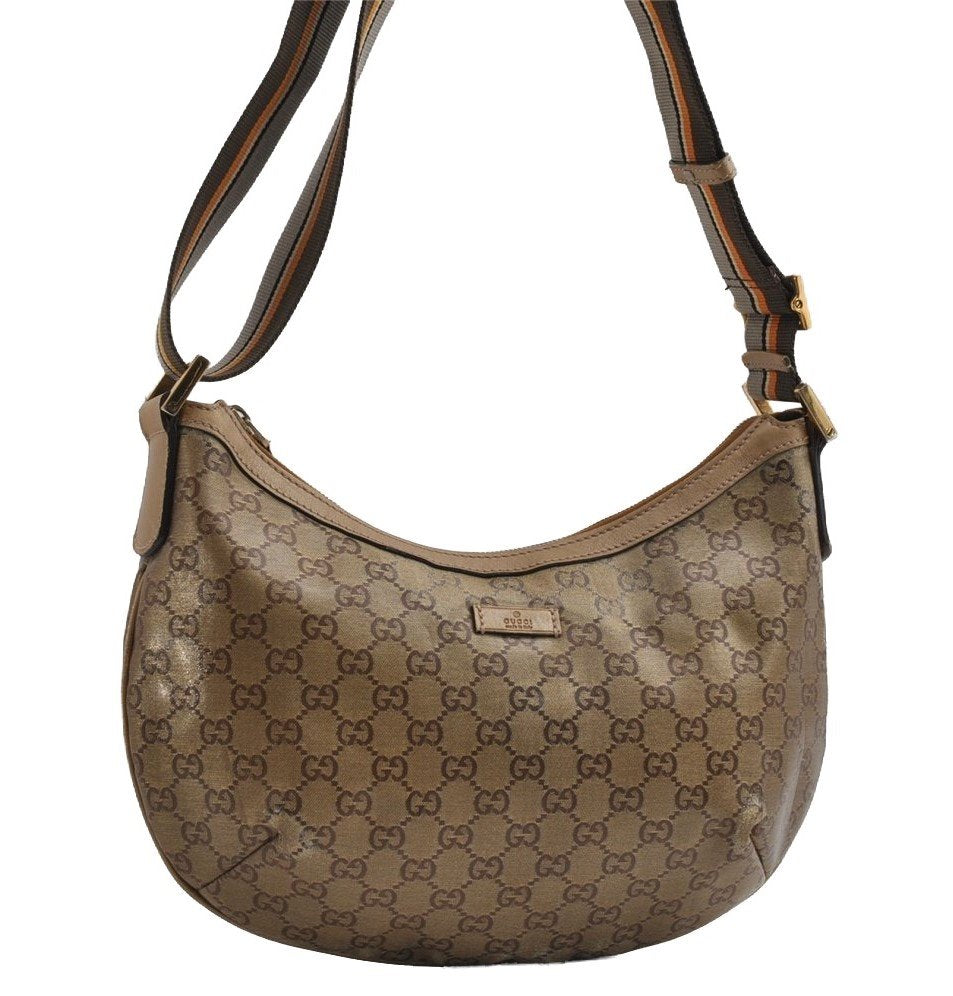 Authentic GUCCI GG Crystal Shoulder Cross Body Bag PVC Leather 181092 Gold 4201I