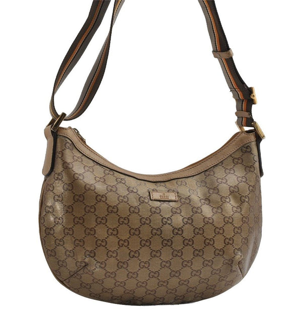 Authentic GUCCI GG Crystal Shoulder Cross Body Bag PVC Leather 181092 Gold 4201I