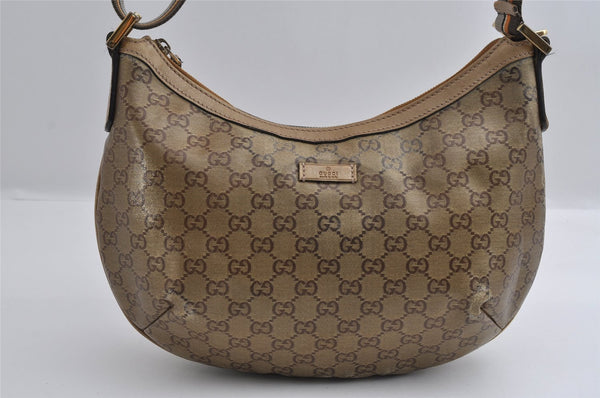 Authentic GUCCI GG Crystal Shoulder Cross Body Bag PVC Leather 181092 Gold 4201I