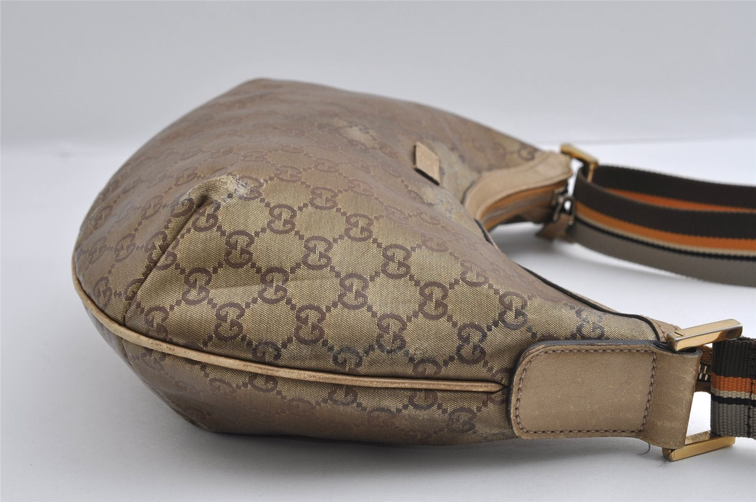 Authentic GUCCI GG Crystal Shoulder Cross Body Bag PVC Leather 181092 Gold 4201I