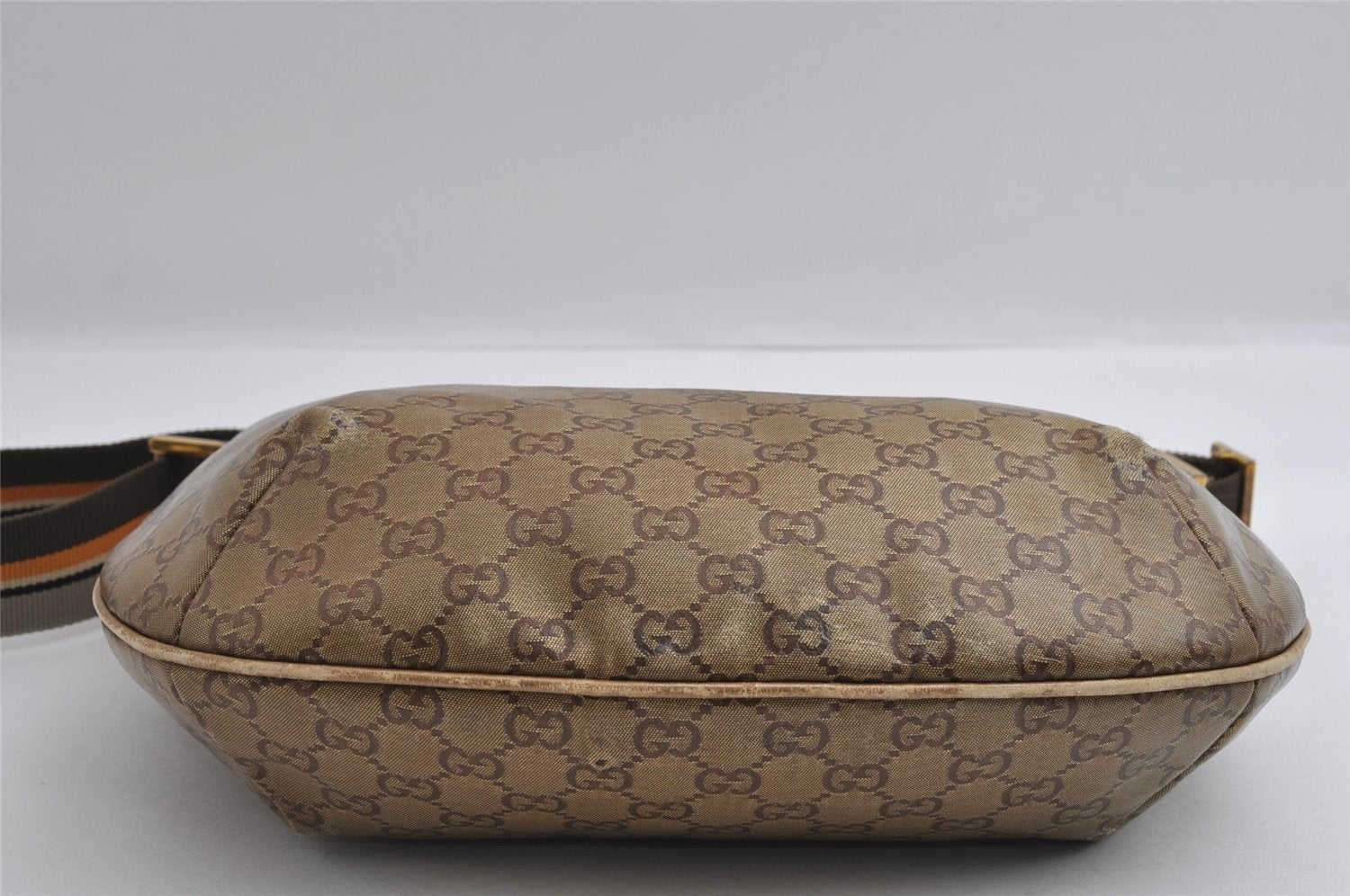 Authentic GUCCI GG Crystal Shoulder Cross Body Bag PVC Leather 181092 Gold 4201I