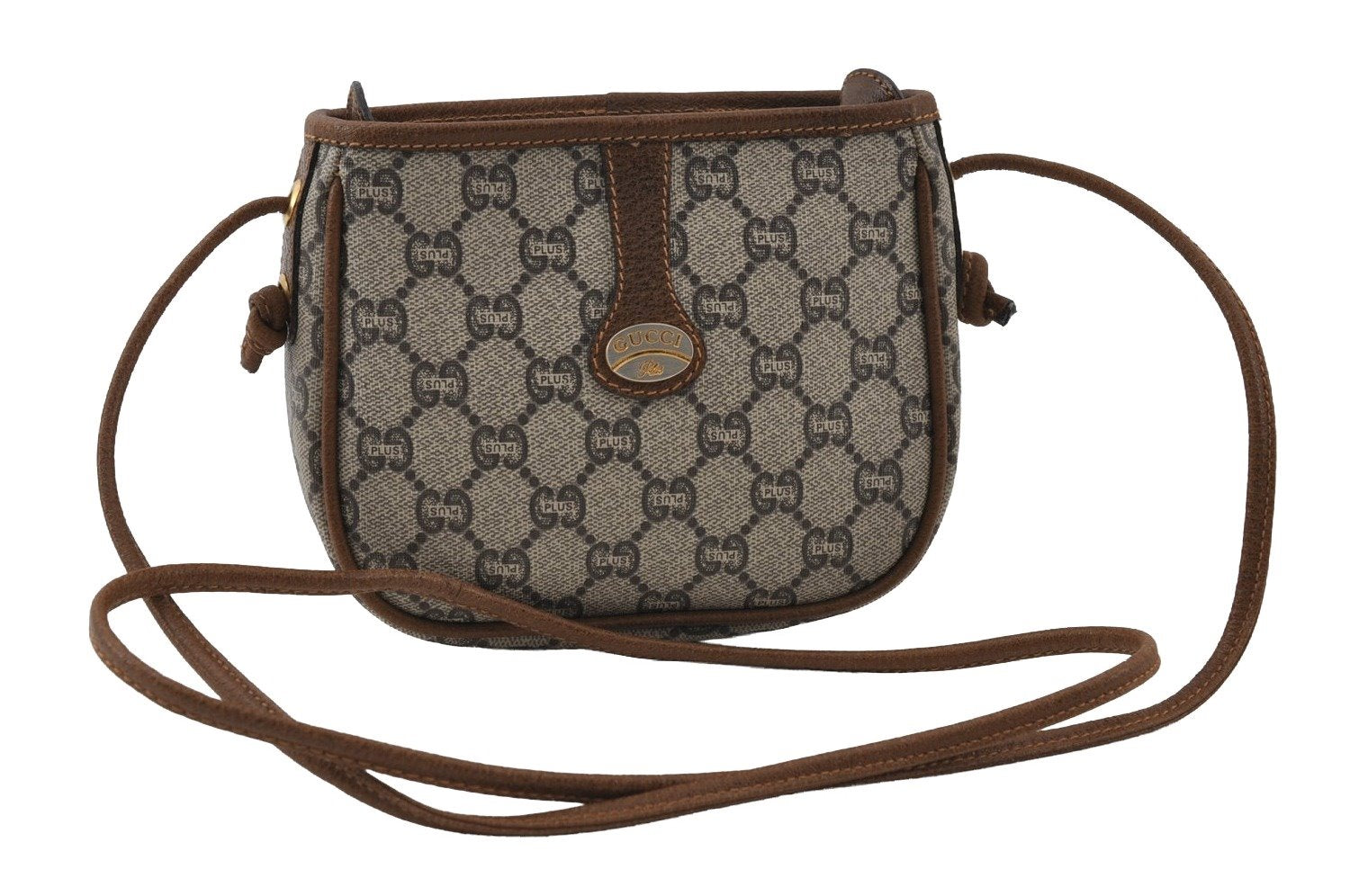 Authentic GUCCI GG Plus Shoulder Cross Body Bag Purse PVC Leather Brown 4202I