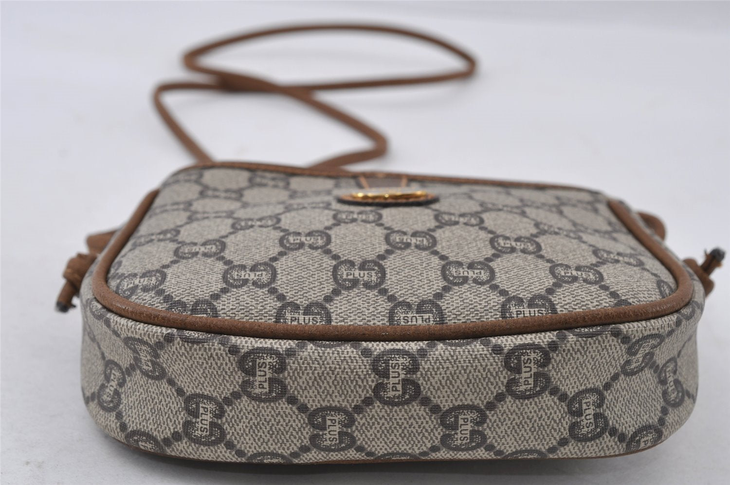 Authentic GUCCI GG Plus Shoulder Cross Body Bag Purse PVC Leather Brown 4202I