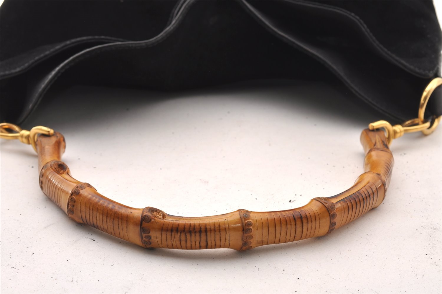 Authentic GUCCI Bamboo 2Way Shoulder Tote Bag Suede Leather Black Junk 4203I