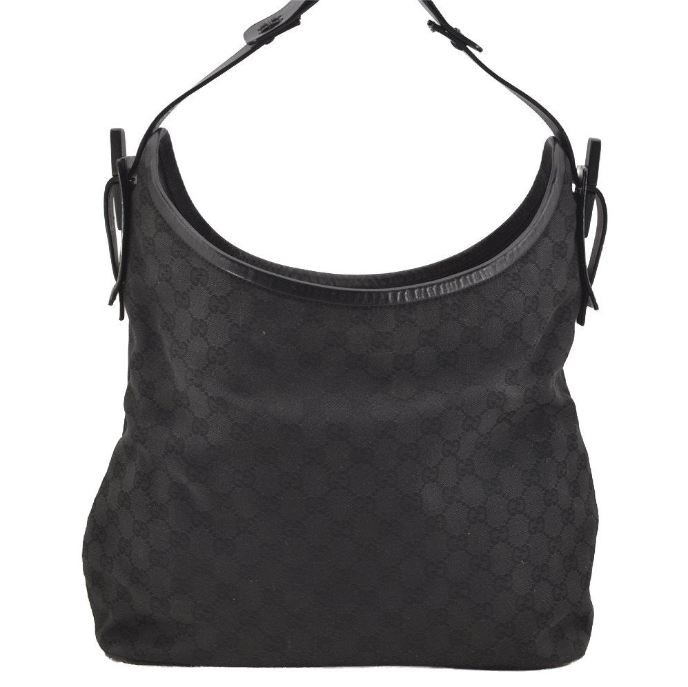 Authentic GUCCI Vintage Shoulder Tote Bag GG Canvas Leather 106242 Black 4205I