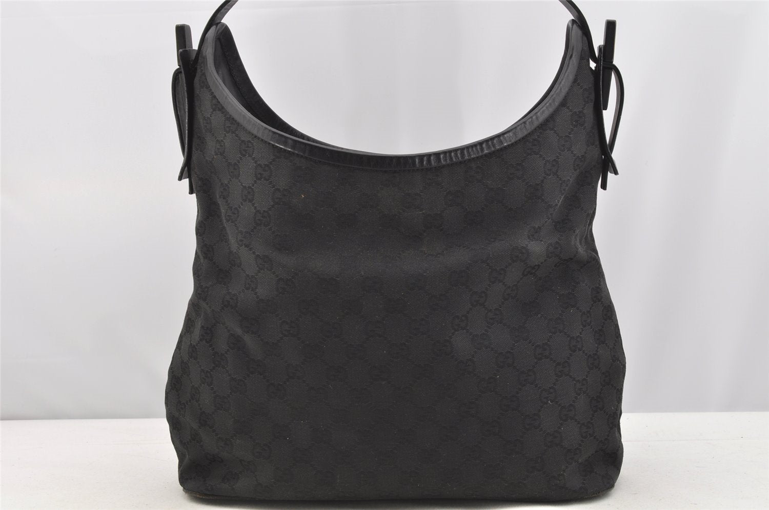 Authentic GUCCI Vintage Shoulder Tote Bag GG Canvas Leather 106242 Black 4205I