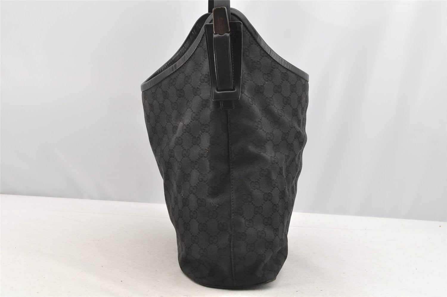 Authentic GUCCI Vintage Shoulder Tote Bag GG Canvas Leather 106242 Black 4205I