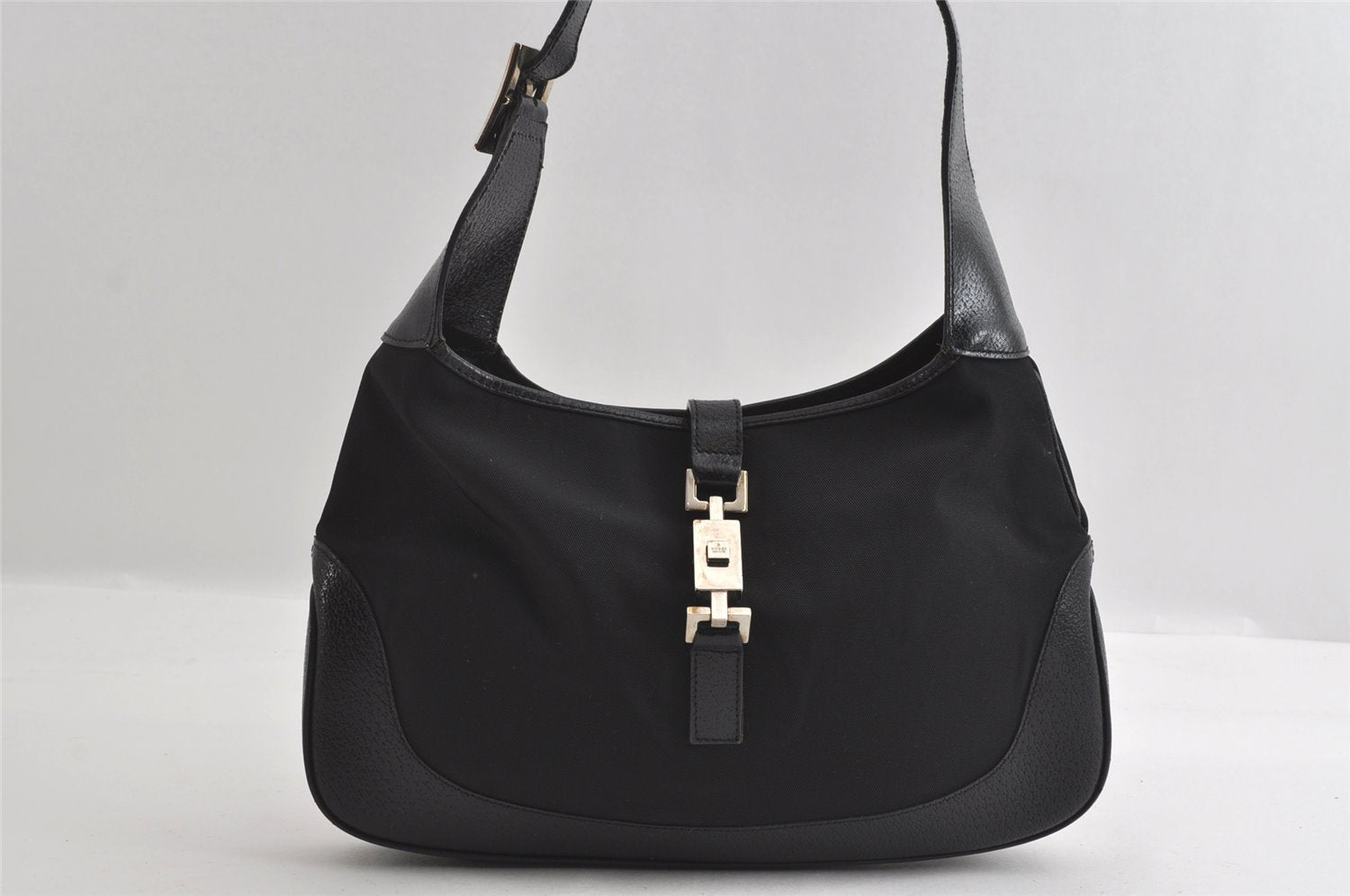 Authentic GUCCI Jackie Shoulder Hand Bag Purse Nylon Leather 0013306 Black 4206I