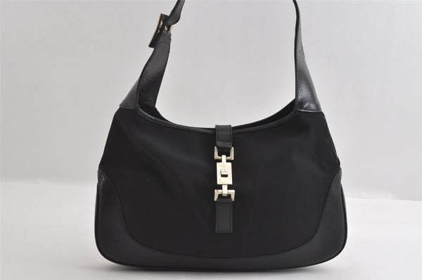 Authentic GUCCI Jackie Shoulder Hand Bag Purse Nylon Leather 0013306 Black 4206I