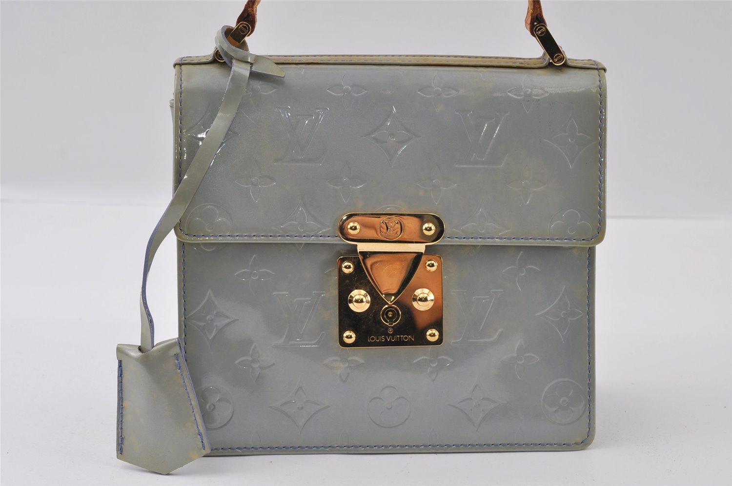 Authentic Louis Vuitton Vernis Spring Street Hand Bag Light Blue M91216 LV 4209I