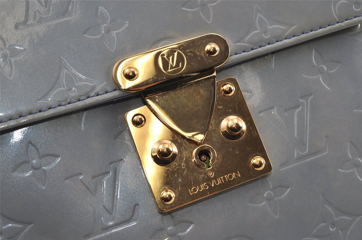 Authentic Louis Vuitton Vernis Spring Street Hand Bag Light Blue M91216 LV 4209I