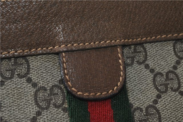 Authentic GUCCI Web Sherry Line Clutch Hand Bag Purse GG PVC Leather Brown 4210D