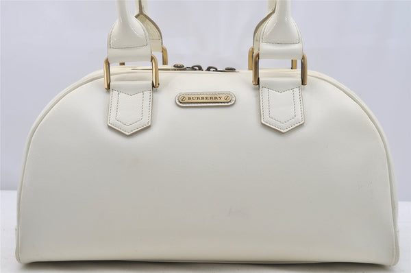 Authentic BURBERRY Vintage Leather Shoulder Hand Boston Bag White 4217I