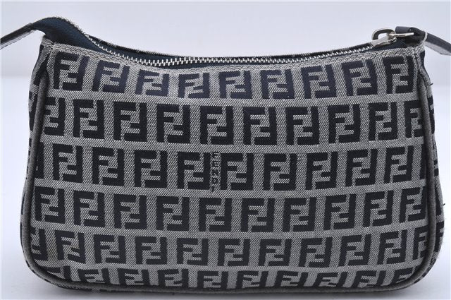 Authentic FENDI Zucchino Clutch Bag Purse Canvas Leather Navy Blue Junk 4219D