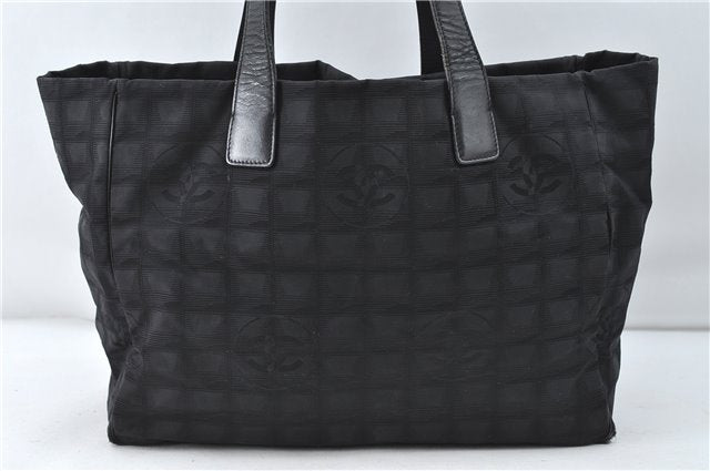 Authentic CHANEL New Travel Line Shoulder Tote Bag Nylon Leather Black 4220D