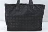 Authentic CHANEL New Travel Line Shoulder Tote Bag Nylon Leather Black 4220D