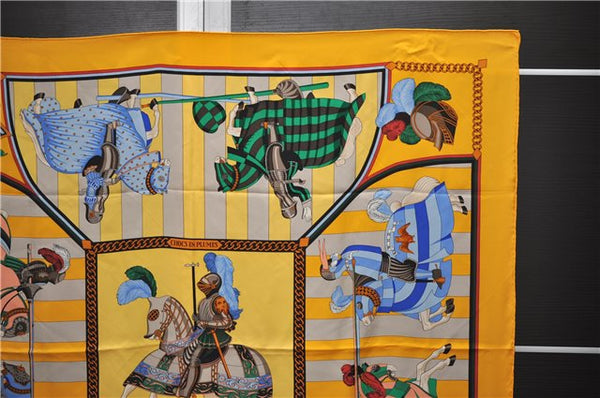 Authentic HERMES Carre 90 Scarf "CHOCS EN PLUMES" Silk Yellow 4220E